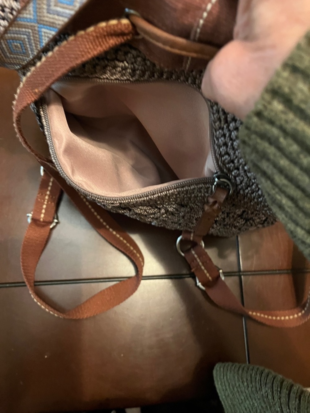 The Sak Brown and Gray Crochet Woven backpack purse with Tassel Strap - Picture 8 of 15
